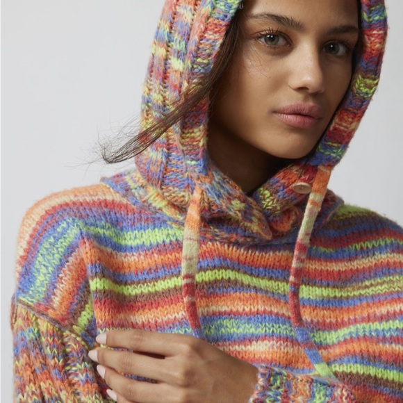 NWT Urban Outfitters Sawyer Hooded Multicolor Pullover Sweater - Picture 5 of 6